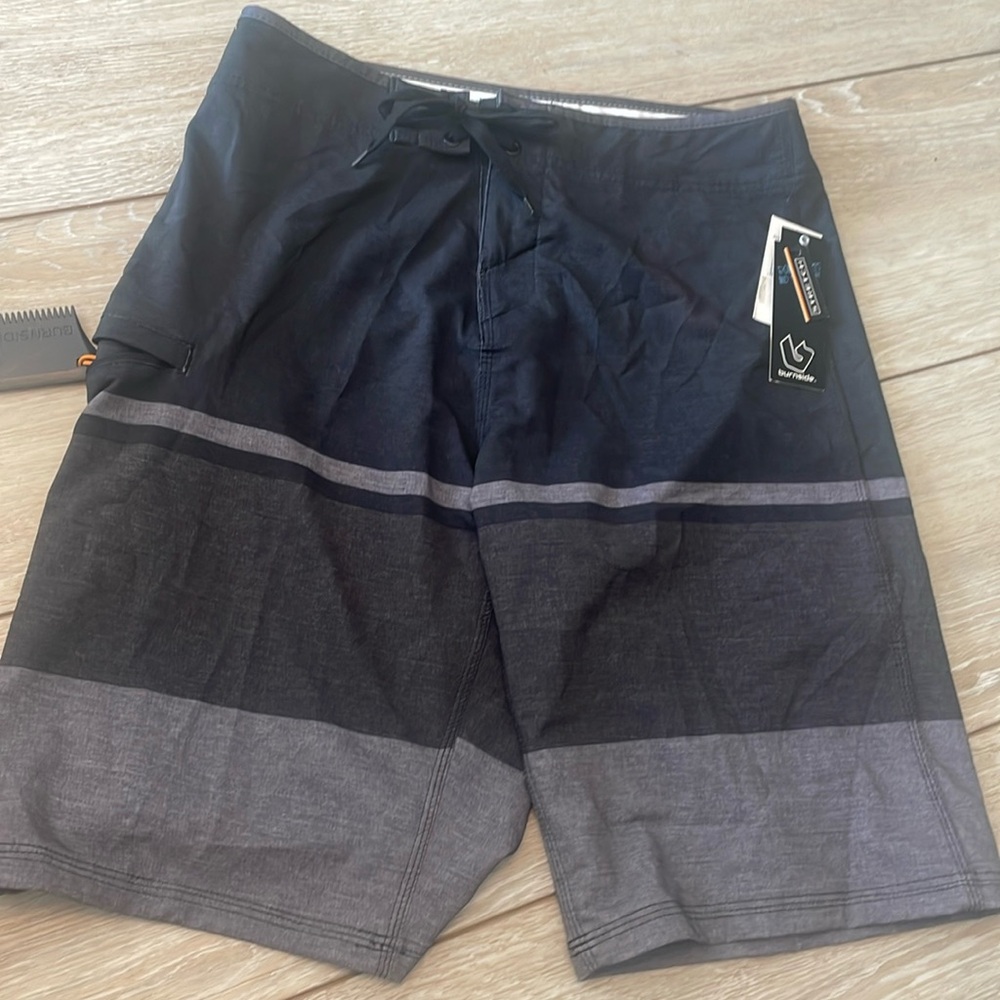 New burnside swim trunks. Quick dry. UV protection. Fade resistant.  Black, grey